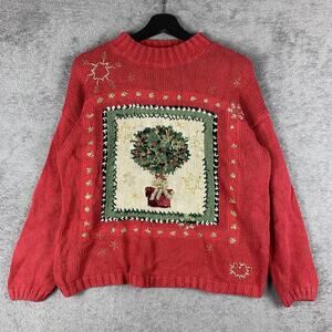 VINTAGE Heirloom Collectibles Sweater Women Small Red Christmas Tree Ugly 00s